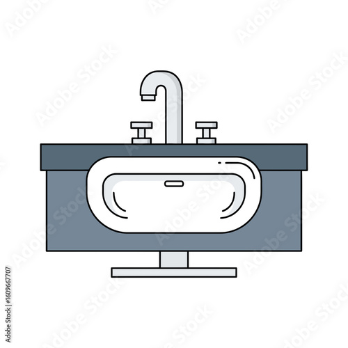Bathroom sink with faucet and countertop isolated on white background.