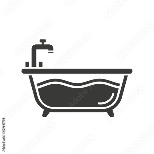 Bathtub filled with water depicted in a simple black and white graphic.