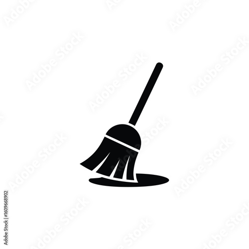 A graphic illustration of a broom cleaning up a spill on the ground