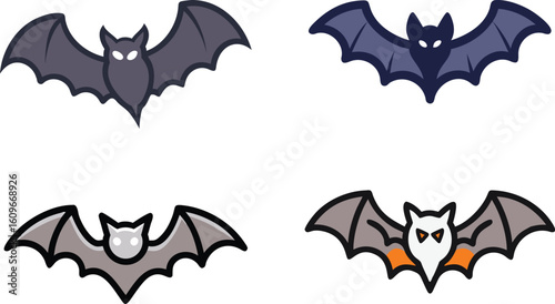 Halloween Bat Silhouette Vector, Flying Bats at Night, Gothic Spooky Black Illustration.