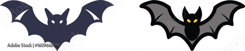 Halloween Bat Silhouette Vector, Flying Bats at Night, Gothic Spooky Black Illustration.