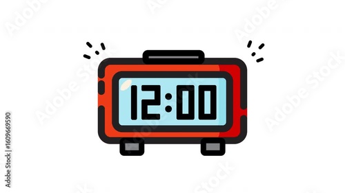 Alarm clock showcasing twelve o'clock with dynamic sound waves, perfect for graphic designs for time sensitive projects or music related illustrations.