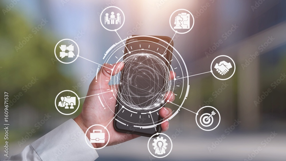 Fototapeta premium B2B strategy and technology transforming business-to-business operations, optimizing communication, and enhancing market efficiency with digital B2B tools and innovation. Spire