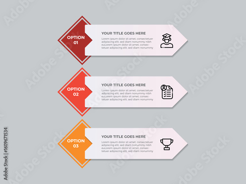 3 steps infographic template with 3 options. Flowchart that can be used for business report, data visualization and presentation. Timeline infographic elements vector illustration.