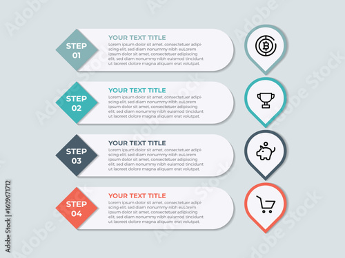 Business infographic template. 4 Step timeline journey. Process diagram, 4 options on white background, Infograph elements vector illustration.