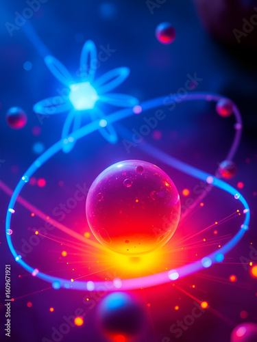 Wallpaper Mural Atomic nucleus and moving electron glowing in blue and orange Torontodigital.ca