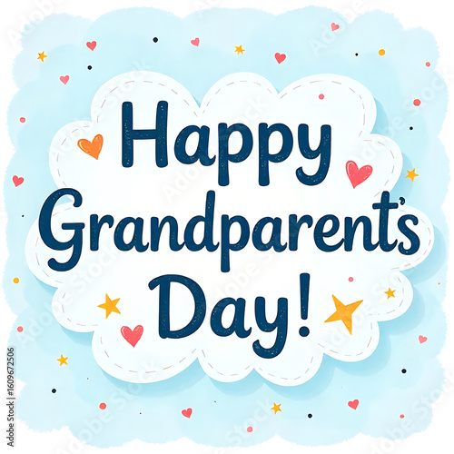 Happy grandparents day greeting with festive decorations and soft blue background
