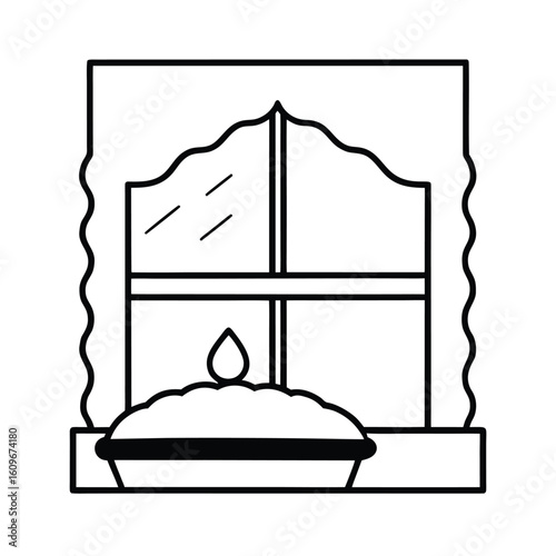 Warm pie cooling on a windowsill during holiday baking line art vector illustration