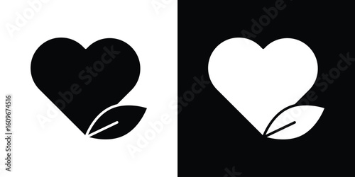 Leaf heart icon. Vector illustration. Flat design.