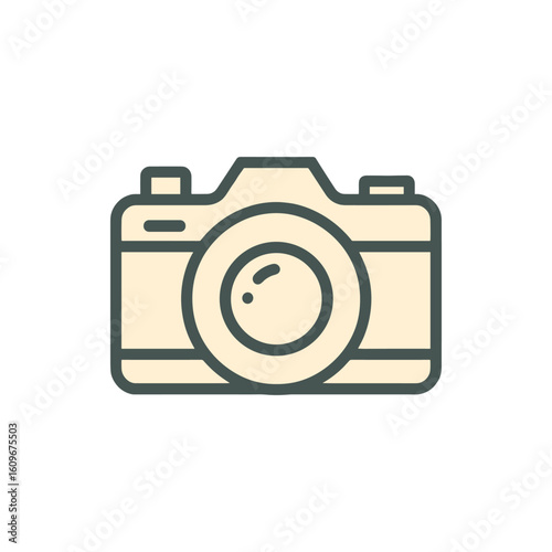 Vintage camera illustration depicting a classic design with intricate details on the lens