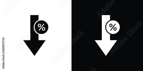 Percent down icon. Vector illustration. Flat design.