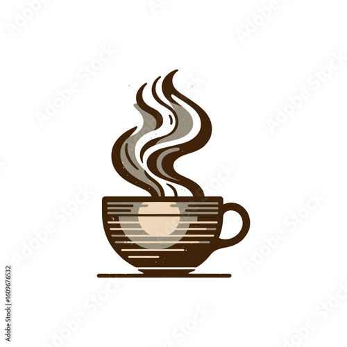 A steaming cup of coffee sits on a table, with gentle swirls of steam rising in a cozy café