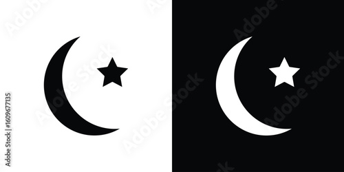 Star and crescent icon. Vector illustration. Flat design.