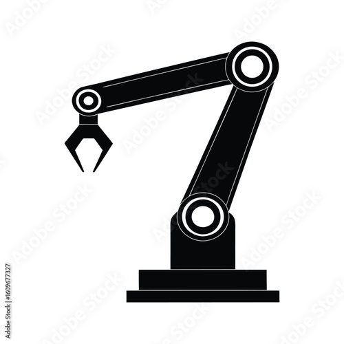 Black robotic arm with claw on white background industrial robot