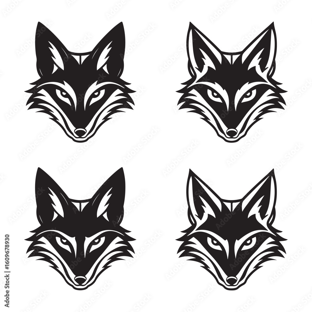 Obraz premium Fox Head Silhouette Icon Set