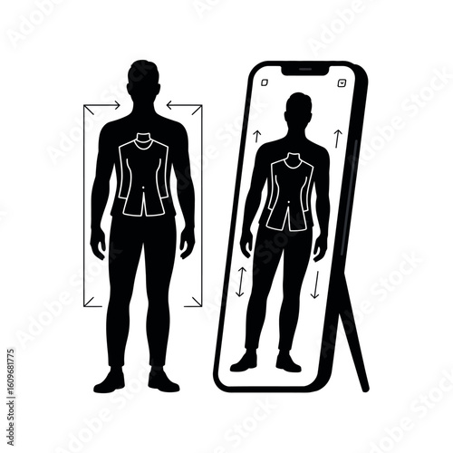 Black silhouette of a man with clothing outline and phone reflection vector