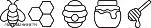 Honey and Bee Icons Set  Sweet Harvest Symbols in Transparent PNG and Vector Format line art