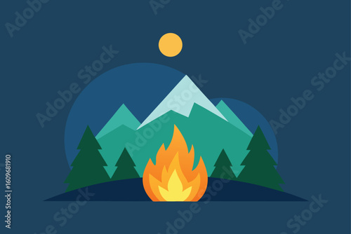 campfire in mountain clearing