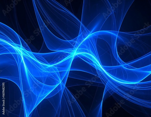 Abstract swirling blue lines on black background