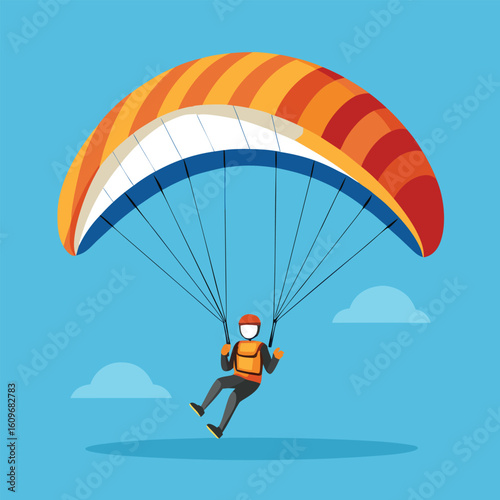 Paraglider in flight against a clear blue sky depicting the thrill of aerial adventure and outdoor recreation activities