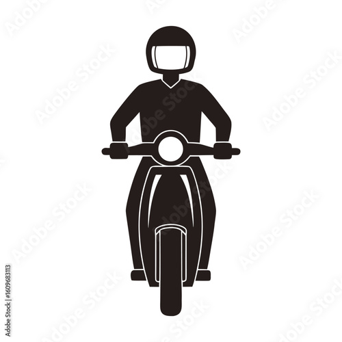 Black silhouette of a person wearing a helmet riding a scooter