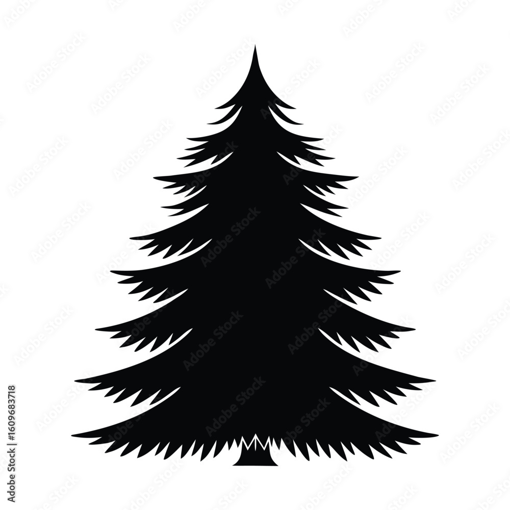 Obraz premium Black silhouette of a pine tree with jagged branches
