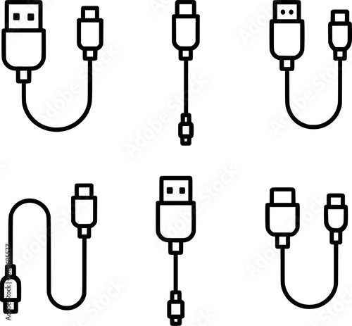 Charging cable connector vector icons collection 