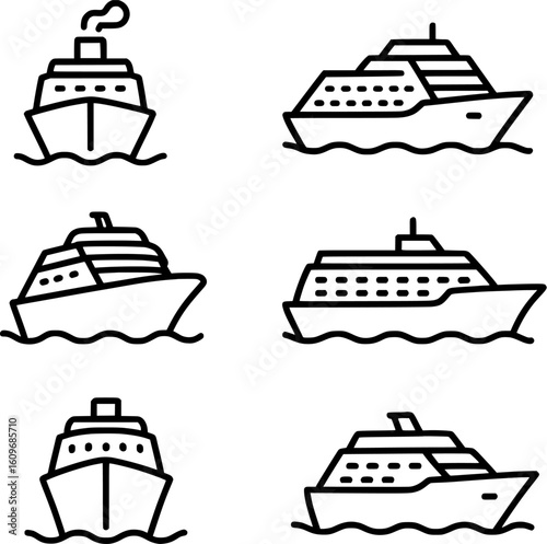 Cruise Ship Icon Set Vector Illustration Collection 