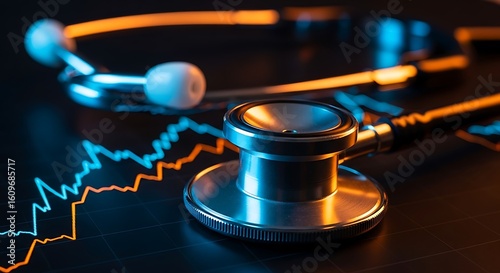 Stethoscope on financial chart, symbolizing healthcare economics