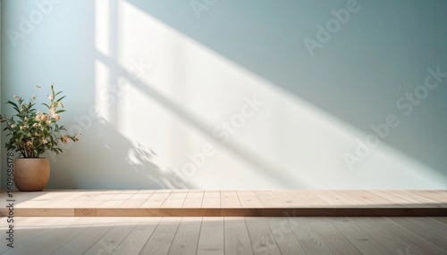 Inviting serene minimalist interior scene with warm sunlight and floral accents for relaxing lifestyle