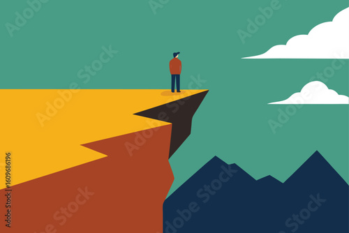 lonely hiker on scenic cliff edge