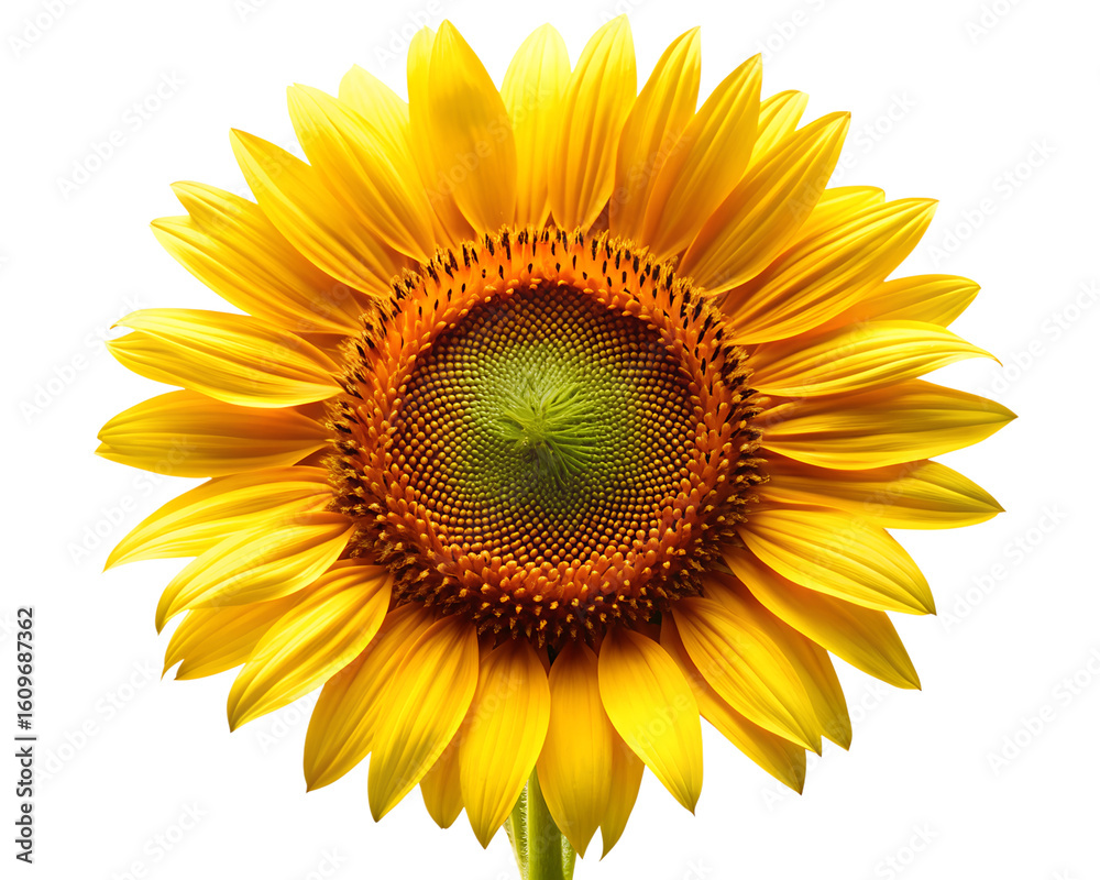 Fototapeta premium A bright yellow sunflower in full bloom isolated on a transparent background