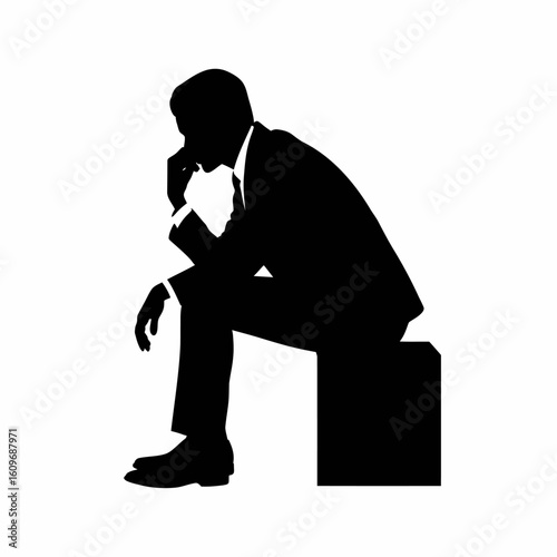 Thinking Businessman Silhouette in Suit