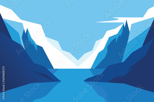 serene fjord beneath snowy cliffs