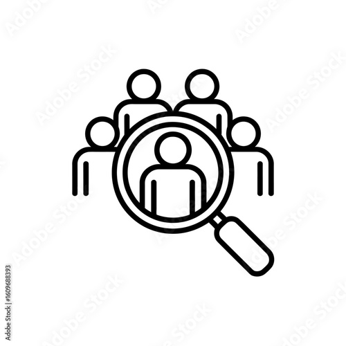 Recruitment and Selection Process Magnifying Glass Focused on a Candidate Among Many People