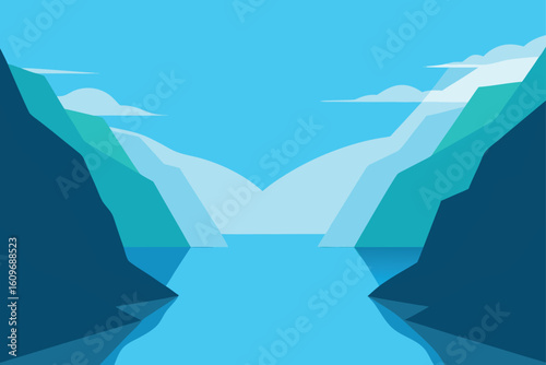 serene fjord beneath snowy cliffs
