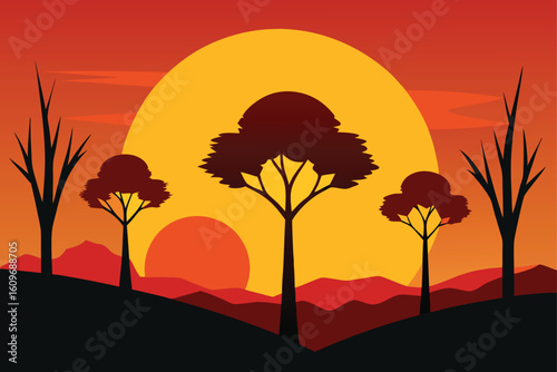 silhouetted trees at sunrise