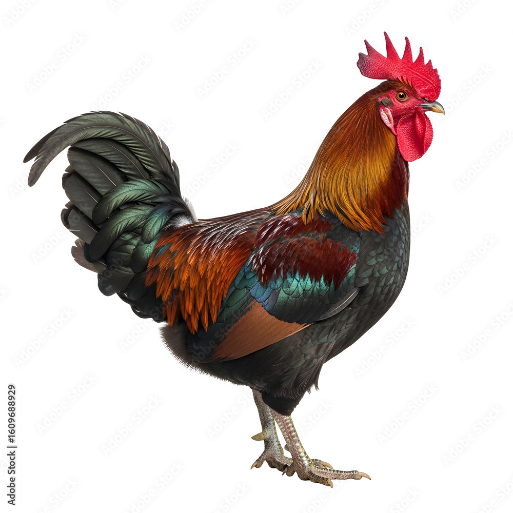 Fototapeta premium Proud rooster on a black background