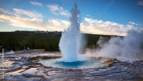 Wallpaper Mural geyser erupting against soft blue and grey morning sky Torontodigital.ca