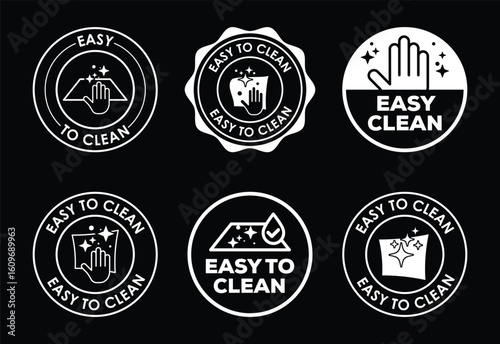 Collection of easy to clean product certification badges