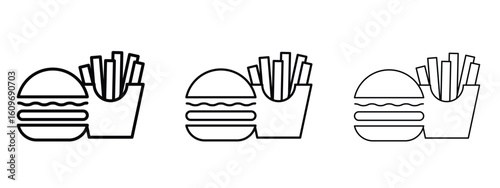 Burger Fries icon linear style sign for mobile concept and web design.