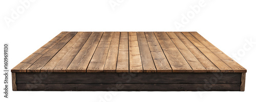 Wooden platform with rustic timber flooring for outdoor furniture and architecture background