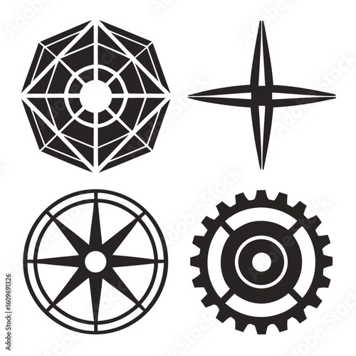 Geometric shapes compass star gear vector