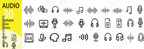 Audio & Sound Icons – Microphone, Headphones, Music, Podcast, Speaker, Equalizer, Volume Control, DJ, Studio, Mixing Console