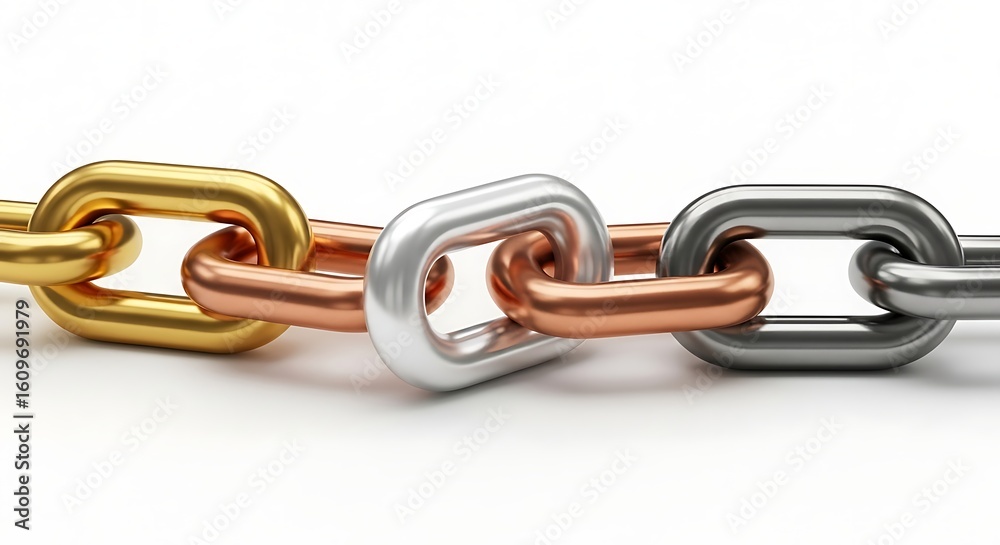 Obraz premium A chain of gold, silver, and bronze links symbolizes strength and connection