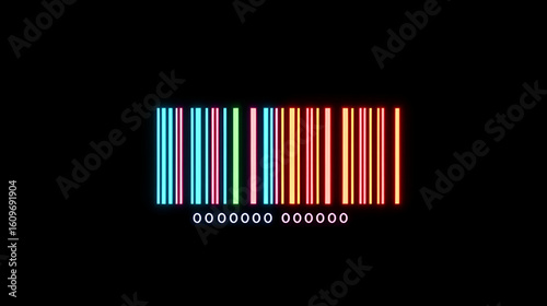 Barcode Identification four color glowing neon vector icon