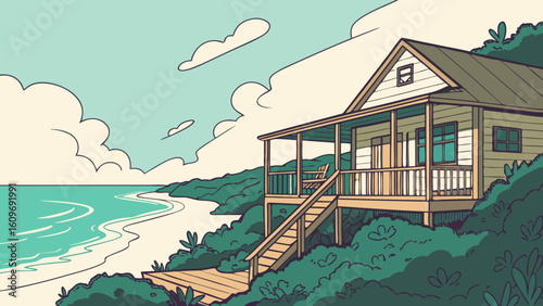 A charming beach house overlooking the ocean