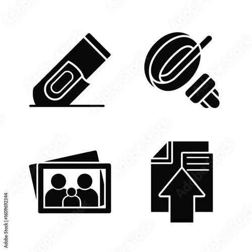 Four black icons on white background usb drive flash drive