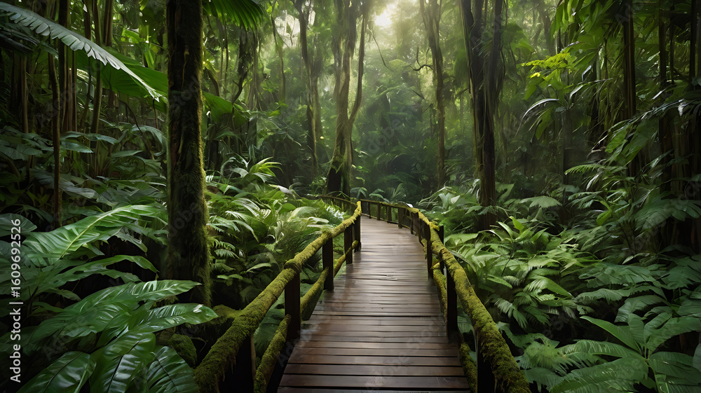 Obraz premium Southeast Asian tropical rainforest with a path