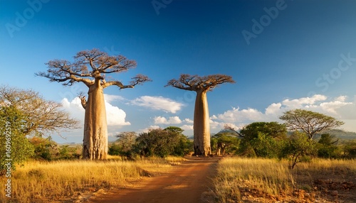 landscape with adansonia grandidieri baobab tree in reniala national park toliara madagascar